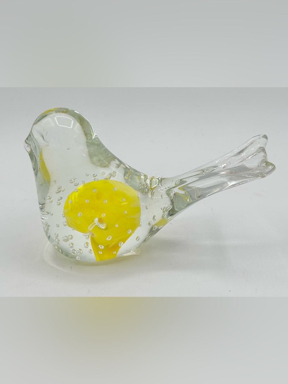 Handblown Canary Yellow Bird Art Glass Paperweight 4.5"